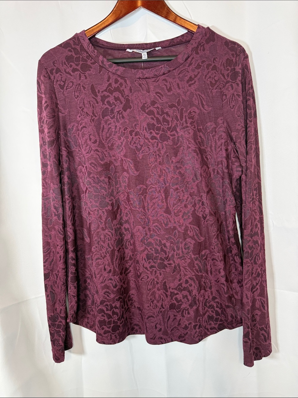 new directions Plum Floral Jacquard Long Sleeve Top